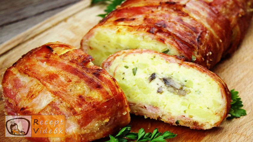 Baconbe tekert töltött krumpli rolád