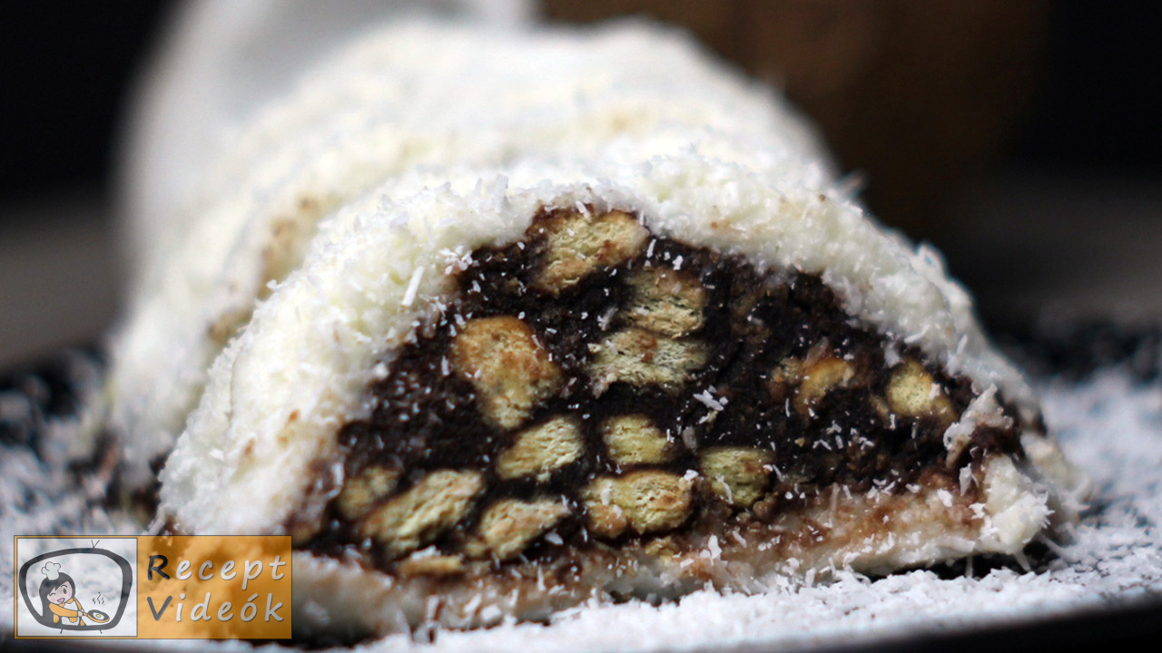 Kókuszbundás kekszszalámi recept, kókuszbundás kekszszalámi elkészítése - Recept Videók